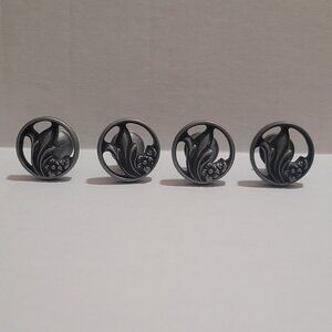 Drawer Pulls Knobs Round 1.5" Pewter Ornate Ornamental Flower Leaves, Lot of 4